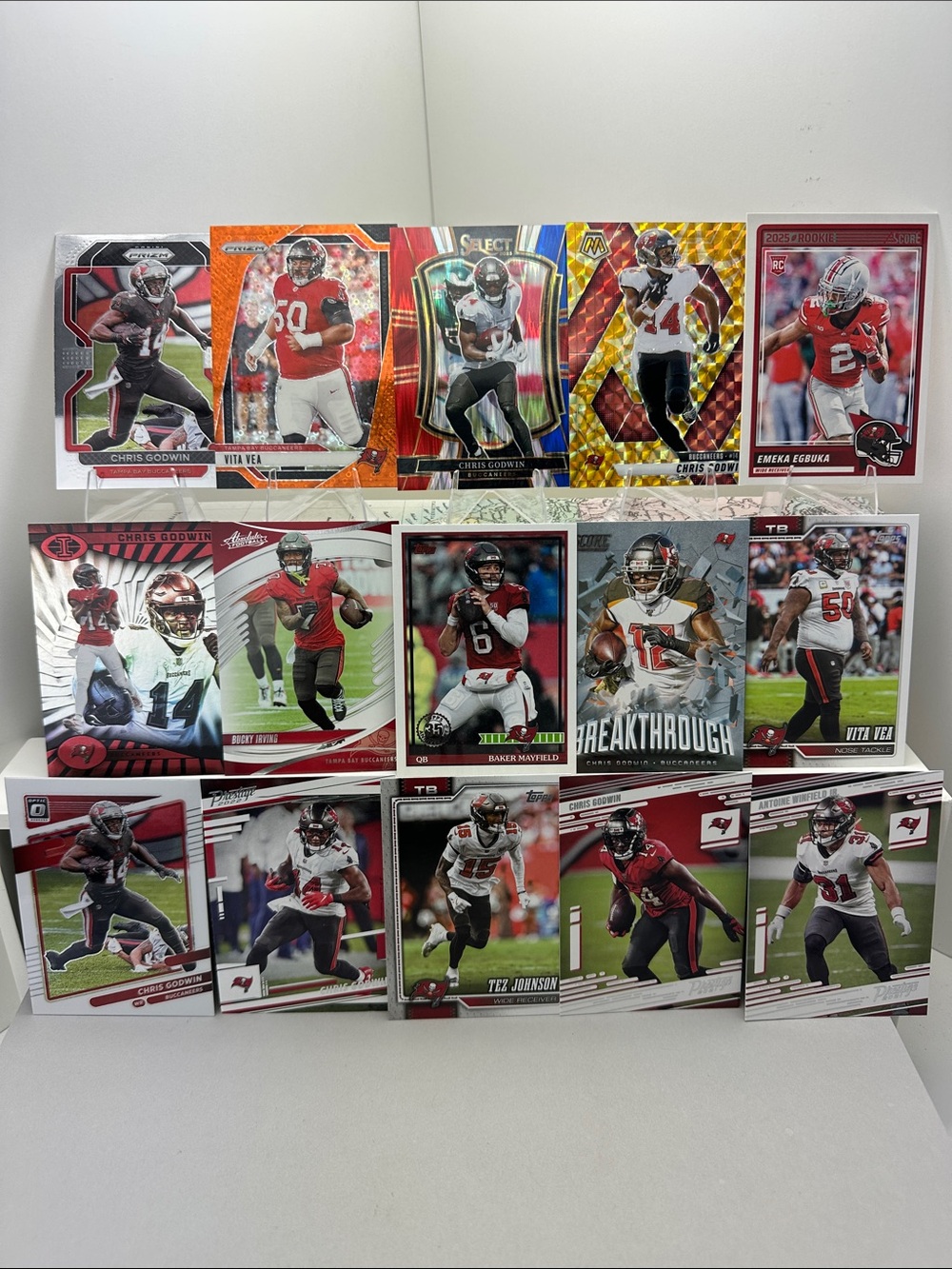 Chris Godwin + Emeka Egbuka Rookie Bucs lot of 15 w/ Mayfield/Vita Vea/Irving